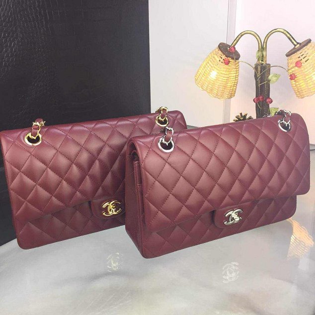 CC original handmade lambskin medium flap bag HA01112 bordeaux