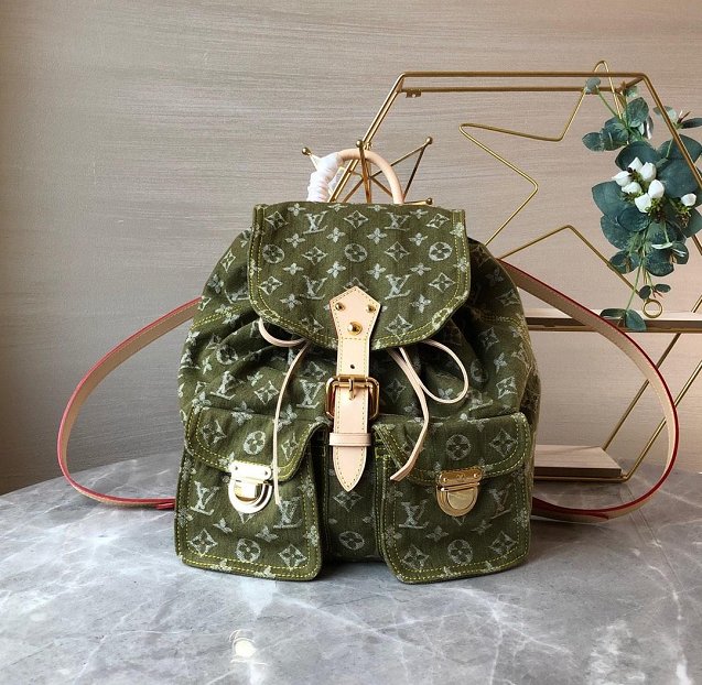 2020 Louis vuitton original denim backpack M44460 green