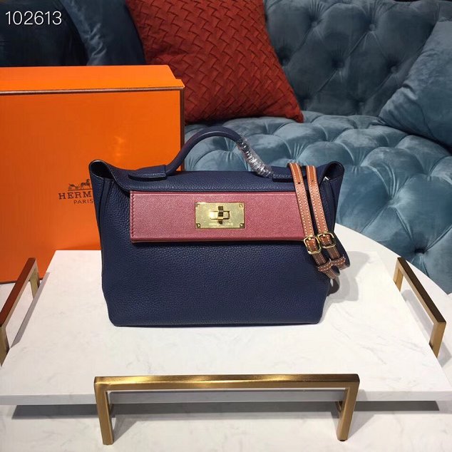 Hermes togo leather small kelly 2424 bag H03698 royal blue