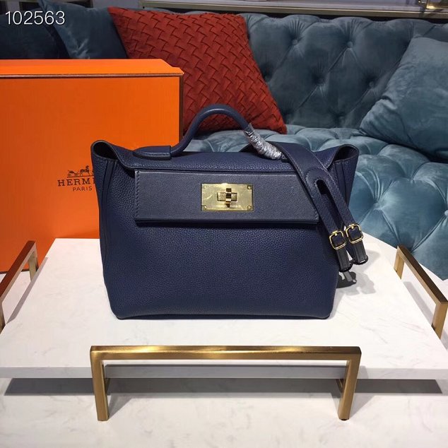 Hermes togo leather small kelly 2424 bag H03698 royal blue