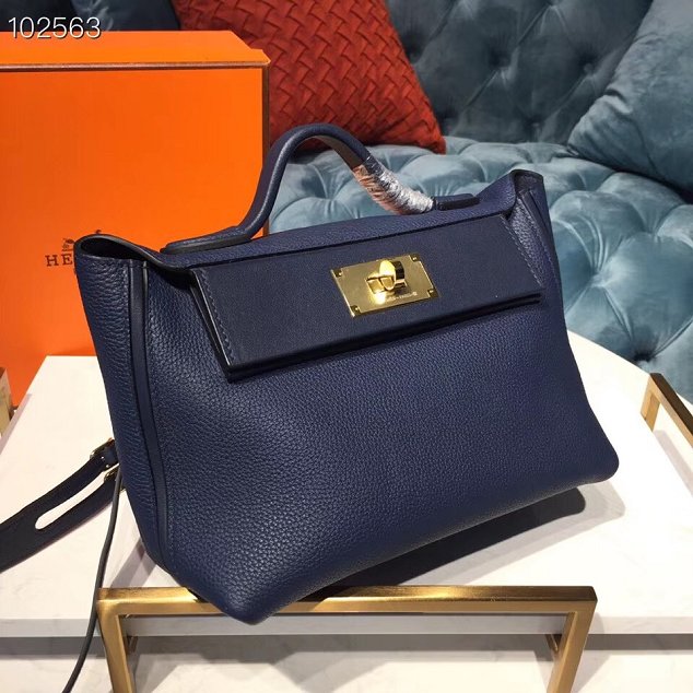 Hermes togo leather small kelly 2424 bag H03698 royal blue