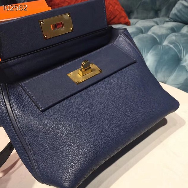 Hermes togo leather small kelly 2424 bag H03698 royal blue