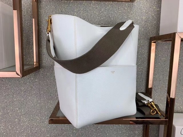 2018 celine original calfskin sangle medium bucket bag 77427 white