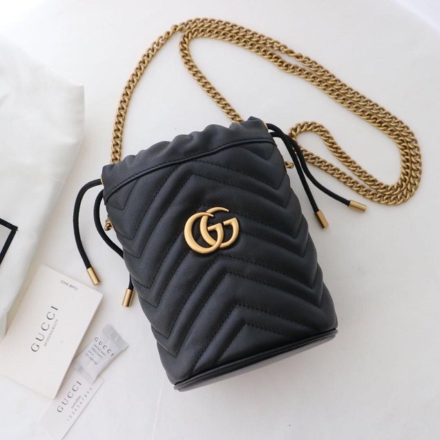 2019 GG original calfskin marmont mini bucket bag 575163 black