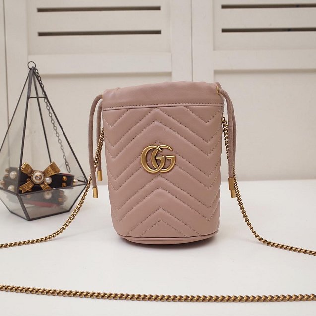 2019 GG original calfskin marmont mini bucket bag 575163 nude