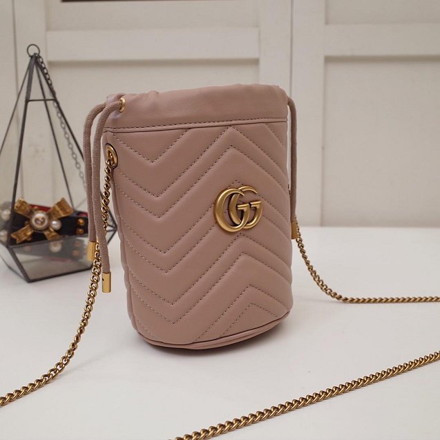 2019 GG original calfskin marmont mini bucket bag 575163 nude