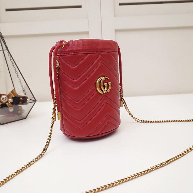 2019 GG original calfskin marmont mini bucket bag 575163 red