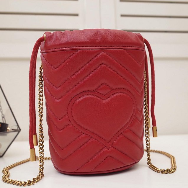 2019 GG original calfskin marmont mini bucket bag 575163 red