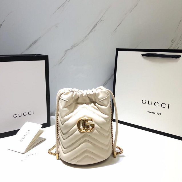 2019 GG original calfskin marmont mini bucket bag 575163 white