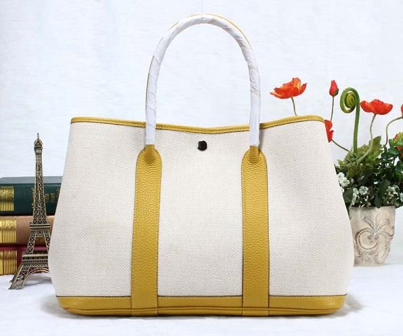 Hermes canvas garden party 30 bag G30 white&lemon yellow