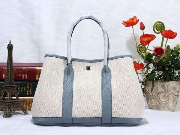 Hermes canvas garden party 30 bag G30 white&light blue