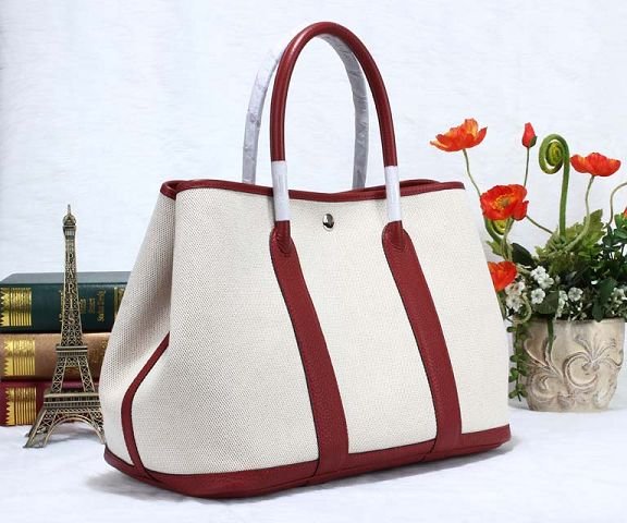 Hermes canvas large garden party 36 bag G36 white&bordeaux