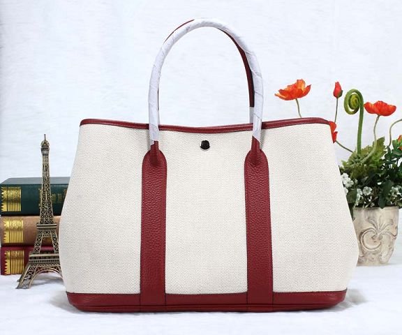 Hermes canvas large garden party 36 bag G36 white&bordeaux