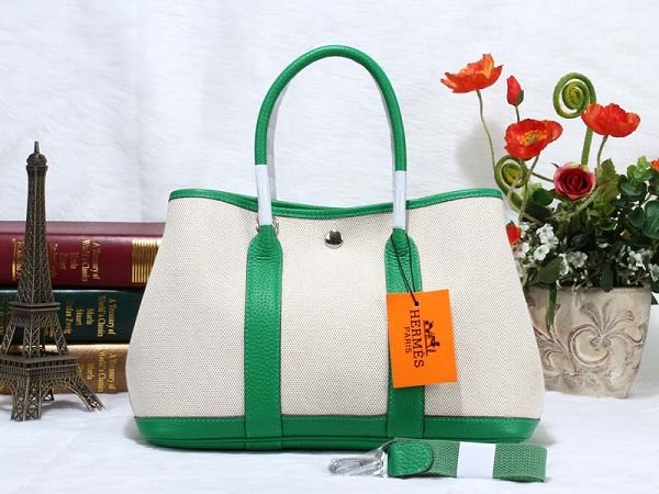 Hermes canvas large garden party 36 bag G36 white&bright green