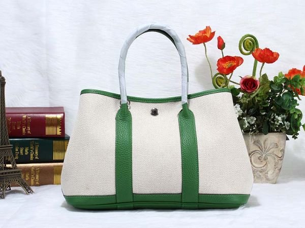 Hermes canvas large garden party 36 bag G36 white&green