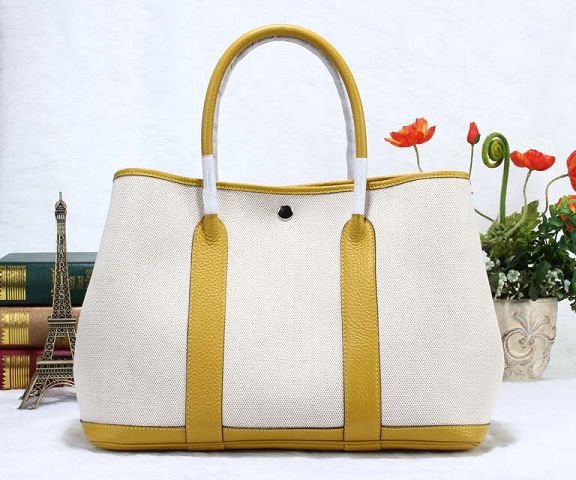 Hermes canvas large garden party 36 bag G36 white&lemon yellow