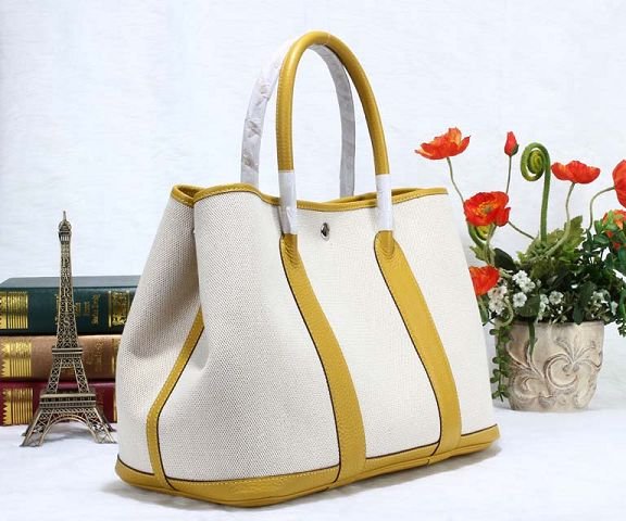 Hermes canvas large garden party 36 bag G36 white&lemon yellow