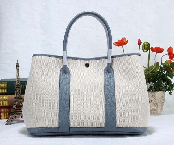 Hermes canvas large garden party 36 bag G36 white&light blue