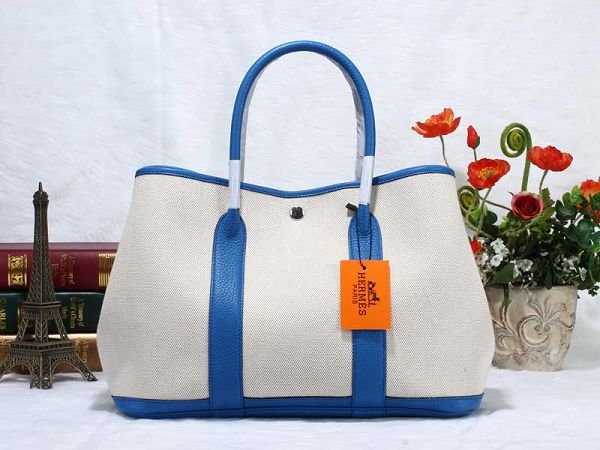 Hermes canvas large garden party 36 bag G36 white&royal blue