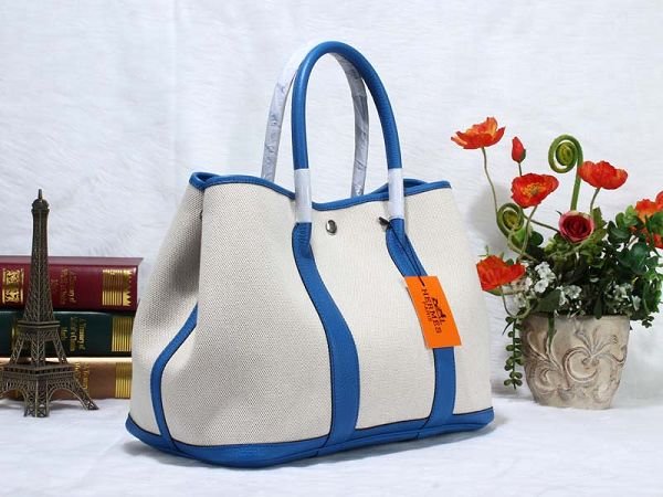 Hermes canvas large garden party 36 bag G36 white&royal blue