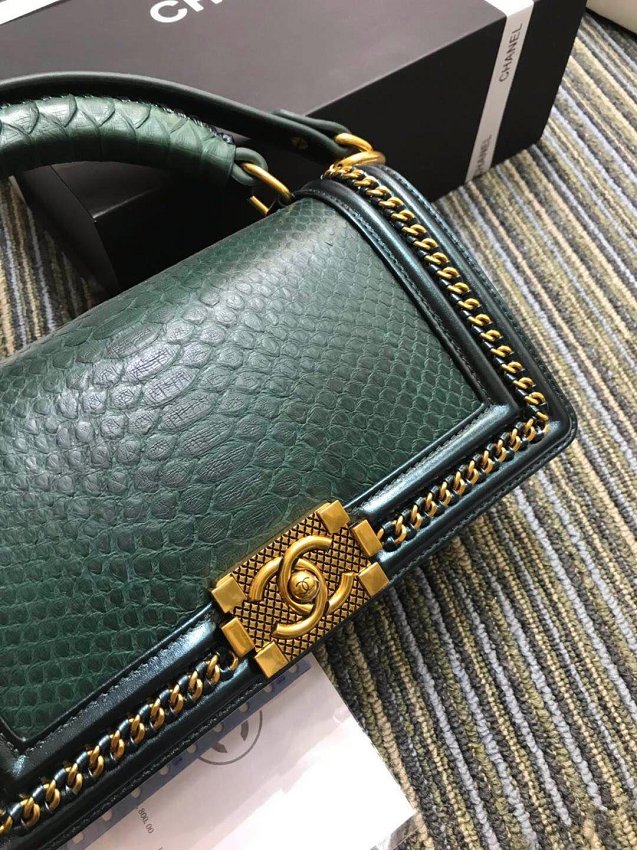 CC original python leather medium boy handbag A94804 blackish green