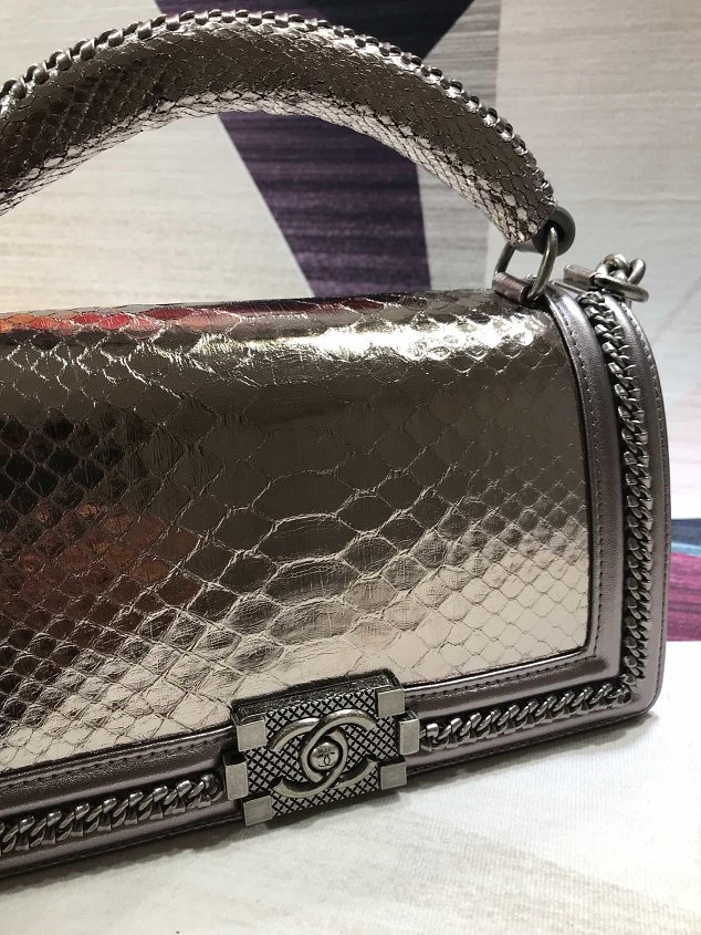 CC original python leather medium le boy handbag A94804 silver