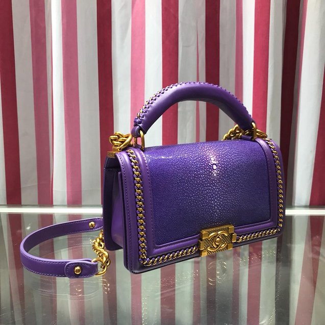 CC original stingray skin boy handbag A94804 purple