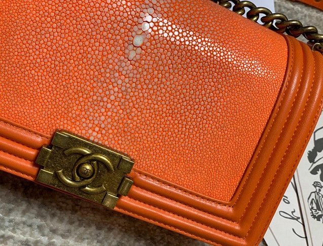 CC original genuine stingray skin boy bag A67086 orange