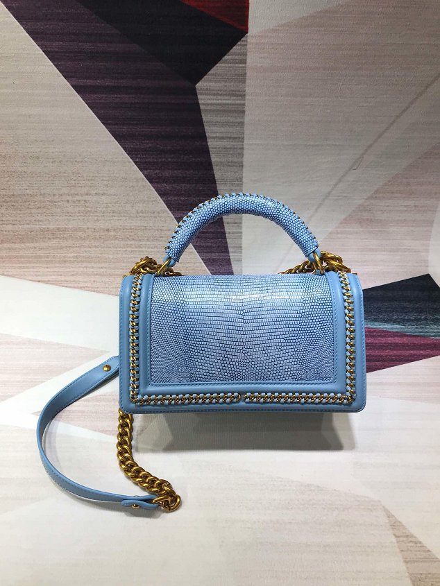 CC original lizard leather boy handbag A94804 sky blue 