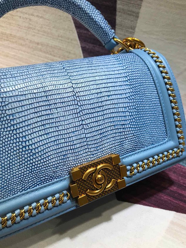 CC original lizard leather boy handbag A94804 sky blue 