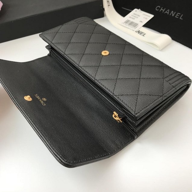 CC grained calfskin boy chanel long flap wallet A80286 black