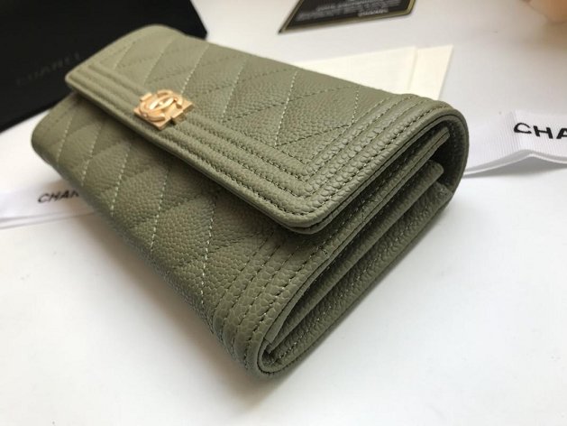 CC grained calfskin boy long flap wallet A80286 olive