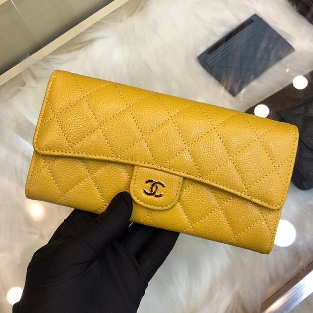 CC grained classic long flap wallet A80758 yellow