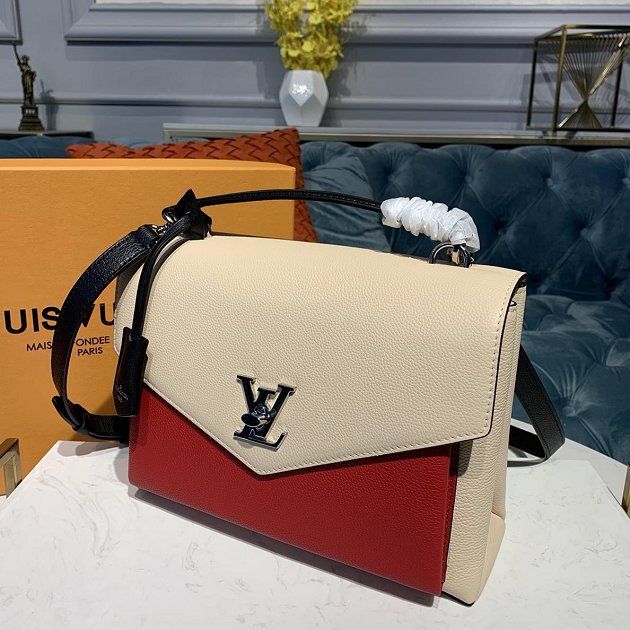 louis vuitton original calfskin mylockme bag M53891 beige&red