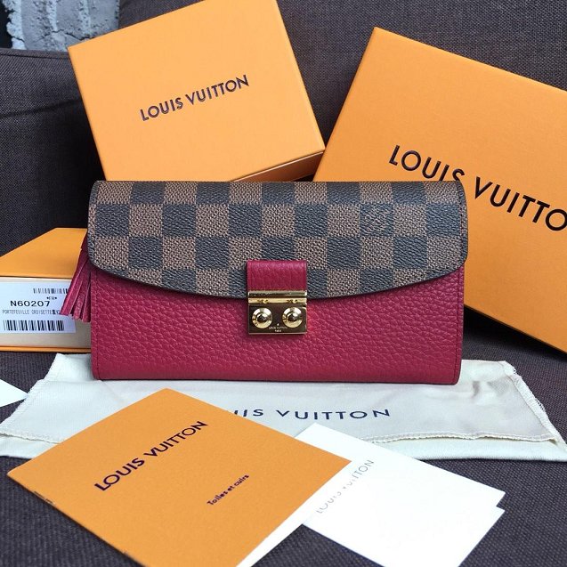 Louis vuitton damier ebene croisette long wallet N60207 burgundy