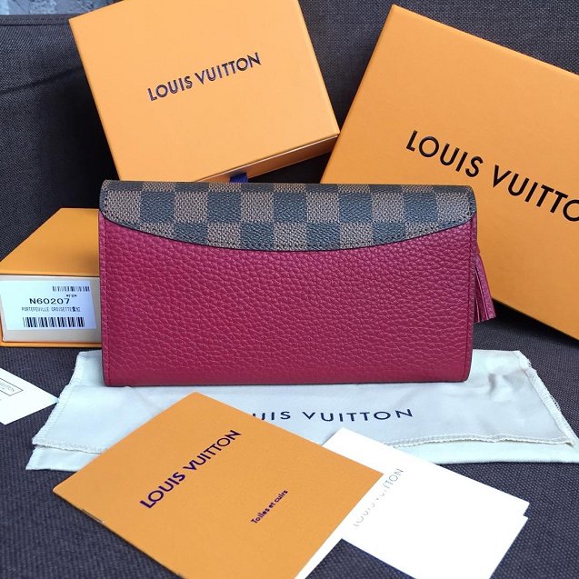 Louis vuitton damier ebene croisette long wallet N60207 burgundy