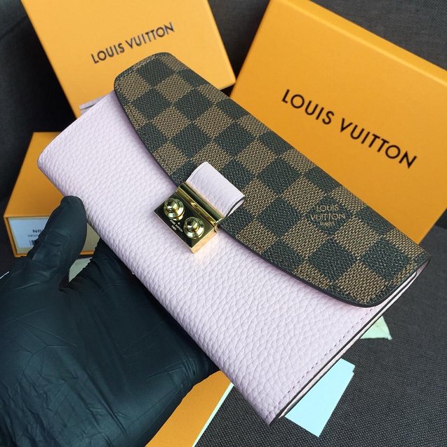 Louis vuitton damier ebene croisette long wallet N60207 pink