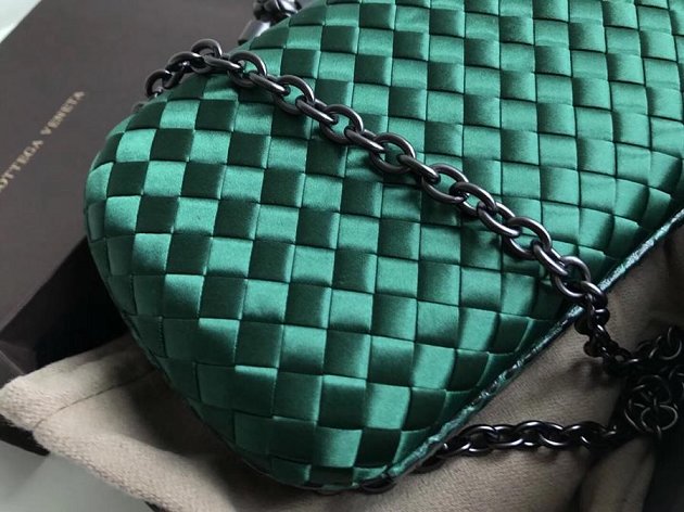 BV original silk chain knot clutch 498478 green