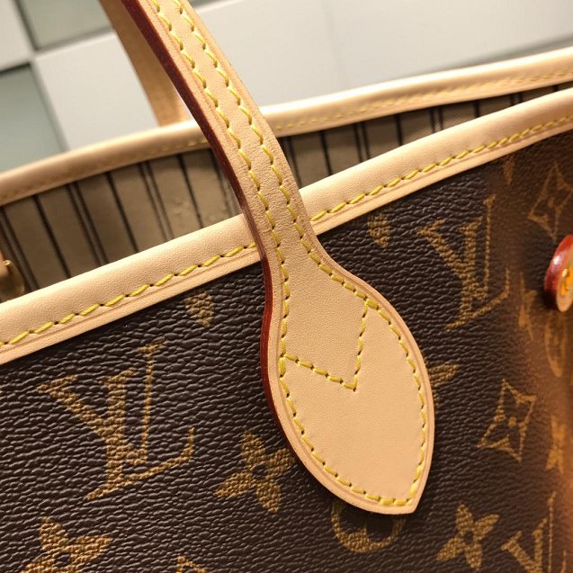 Louis vuitton original handmade monogram canvas neverfull mm m40995 beige