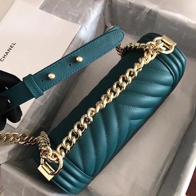 2019 CC original grained calfskin boy handbag A67086-2 turquoise