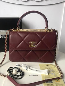 2019 CC original lambskin top handle small flap bag A92236 bordeaux