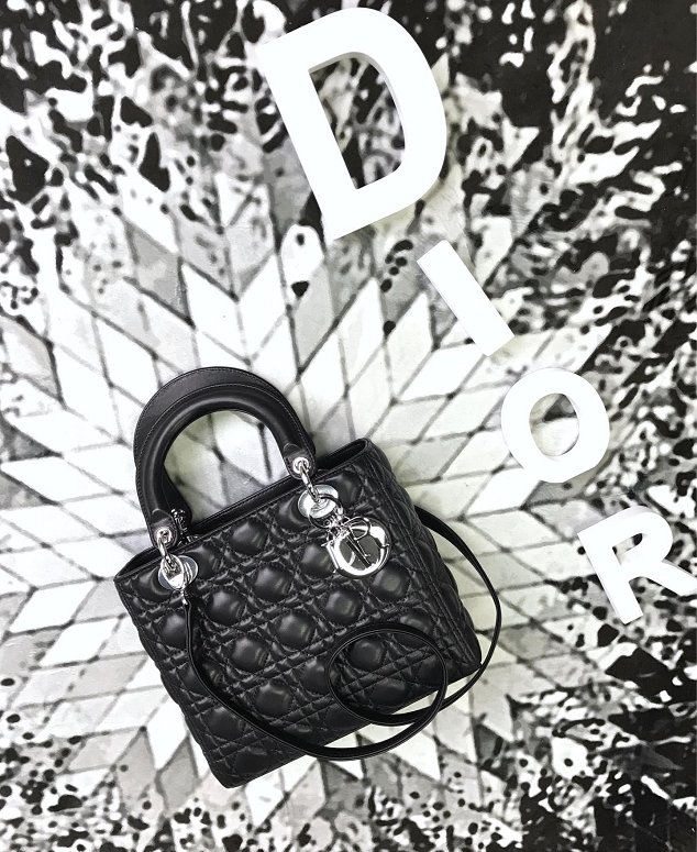 Dior original lambskin lady dior bag 44551 black