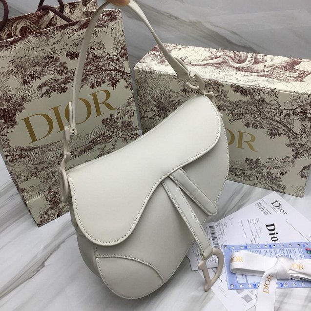 2019 Dior original calfskin ultra-matte saddle bag M0446 white