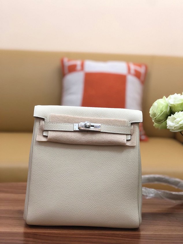 Hermes original handmade calfskin kelly ado backpack H025 white