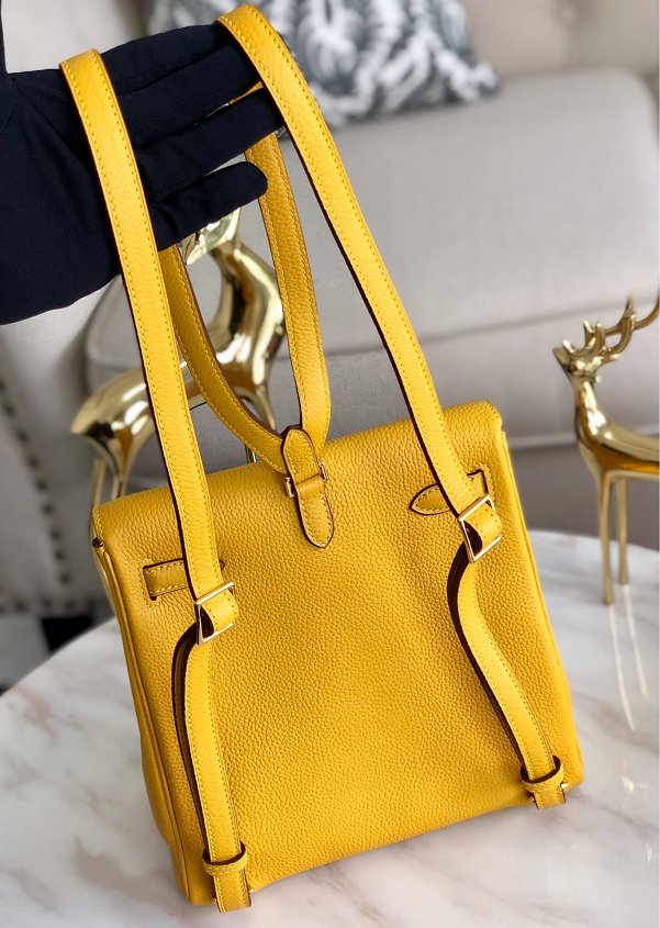 Hermes original handmade calfskin kelly ado backpack H025 yellow