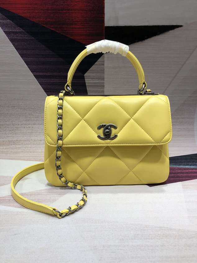 2020 CC original lambskin top handle flap bag A92236 yellow