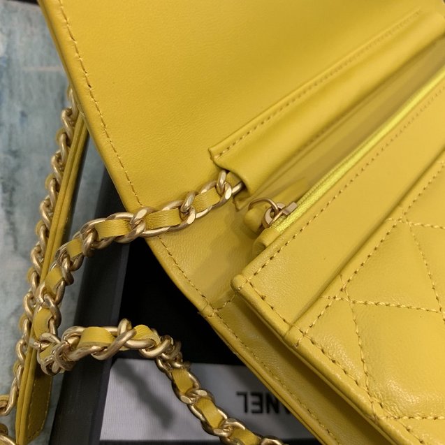 2020 CC original lambskin wallet on chain AP0724 yellow