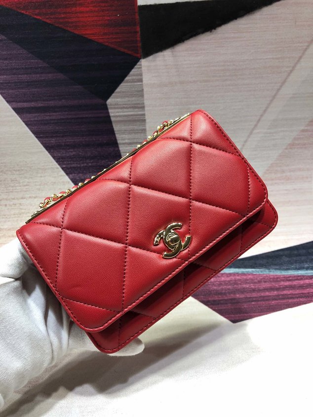 CC original lambskin wallet on chain A80982 red