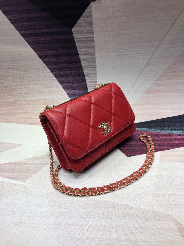 CC original lambskin wallet on chain A80982 red