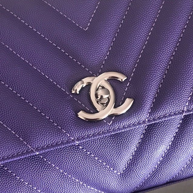 CC original grained calfskin large coco handle bag A92991 purple